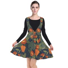 Orange Leaves Plunge Pinafore Dress by HWDesign