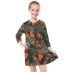 Orange Leaves Kids  Quarter Sleeve Shirt Dress by HWDesign