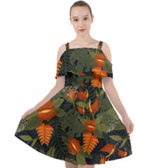 Orange Leaves Cut Out Shoulders Chiffon Dress by HWDesign