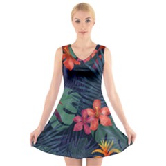 Colorful Flowers V-neck Sleeveless Dress by HWDesign