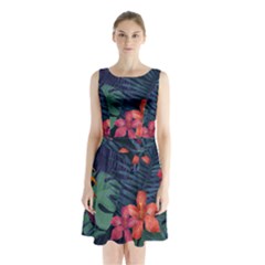 Colorful Flowers Sleeveless Waist Tie Chiffon Dress by HWDesign