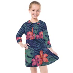 Colorful Flowers Kids  Quarter Sleeve Shirt Dress by HWDesign