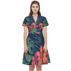 Colorful Flowers Short Sleeve Waist Detail Dress by HWDesign