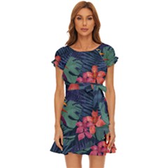 Colorful Flowers Puff Sleeve Frill Dress by HWDesign