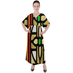Abstract-0001 V-neck Boho Style Maxi Dress