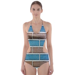 Brick-wall Cut-out One Piece Swimsuit by nate14shop