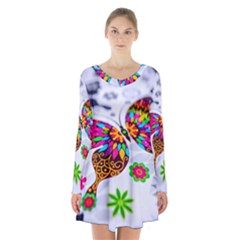 Butterfly-b 001 Long Sleeve Velvet V-neck Dress by nate14shop