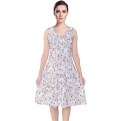 Cherry-blossoms V-neck Midi Sleeveless Dress 