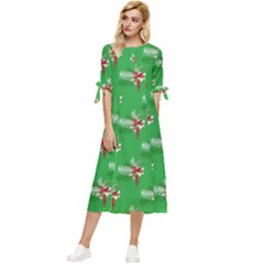 Christmas-b 002 Bow Sleeve Chiffon Midi Dress