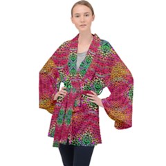 Dreamy Cheetah Long Sleeve Velvet Kimono  by Thespacecampers