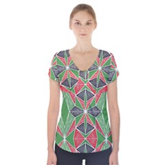 Abstract Pattern Geometric Backgrounds  Short Sleeve Front Detail Top by Eskimos