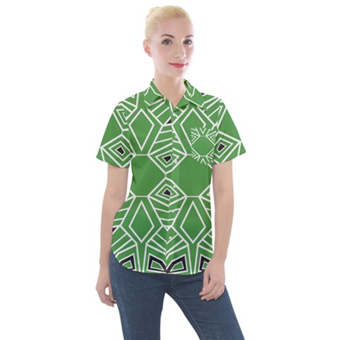 Abstract Pattern Geometric Backgrounds  Women s Short Sleeve Pocket Shirt by Eskimos