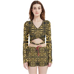 Abstract Pattern Geometric Backgrounds Velvet Wrap Crop Top And Shorts Set by Eskimos