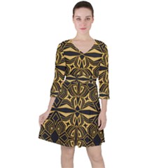 Abstract Pattern Geometric Backgrounds Quarter Sleeve Ruffle Waist Dress by Eskimos