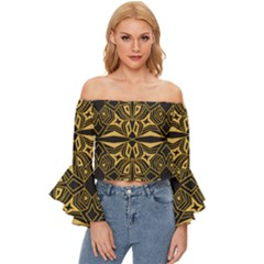 Abstract Pattern Geometric Backgrounds Off Shoulder Flutter Bell Sleeve Top