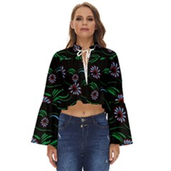 Folk Flowers Print Floral Pattern Ethnic Art Boho Long Bell Sleeve Top by Eskimos