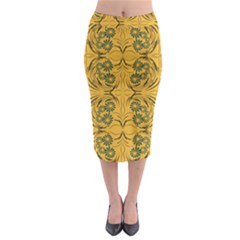 Folk Flowers Print Floral Pattern Ethnic Art Midi Pencil Skirt by Eskimos