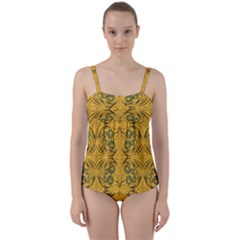 Folk Flowers Print Floral Pattern Ethnic Art Twist Front Tankini Set by Eskimos