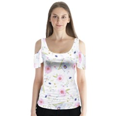 Background-a 007 Butterfly Sleeve Cutout Tee 
