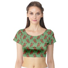 Flowers-b 002 Short Sleeve Crop Top