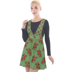 Flowers-b 002 Plunge Pinafore Velour Dress