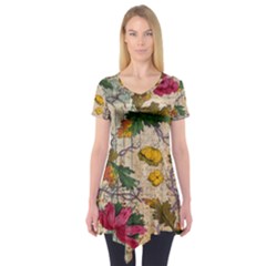 Flowers-b 003 Short Sleeve Tunic  by nate14shop
