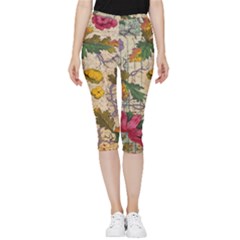 Flowers-b 003 Inside Out Lightweight Velour Capri Leggings 