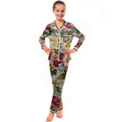 Flowers-b 003 Kid s Satin Long Sleeve Pajamas Set by nate14shop