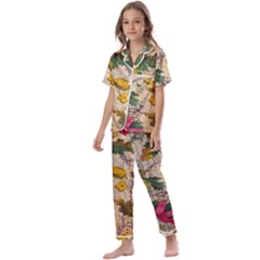 Flowers-b 003 Kids  Satin Short Sleeve Pajamas Set by nate14shop