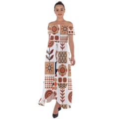 Scandinavian Pattern Artwork No 2 Off Shoulder Open Front Chiffon Dress by HWDesign