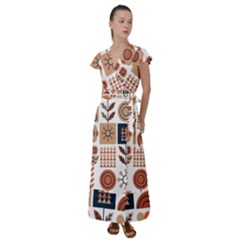 Scandinavian Pattern Artwork No 2 Flutter Sleeve Maxi Dress