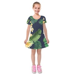 Sea Of Yellow Flowers Kids  Short Sleeve Velvet Dress by HWDesign