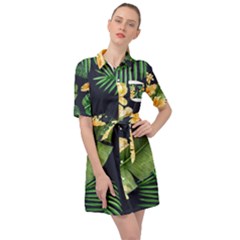 Sea Of Yellow Flowers Belted Shirt Dress by HWDesign