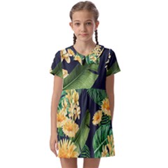 Sea Of Yellow Flowers Kids  Asymmetric Collar Dress by HWDesign