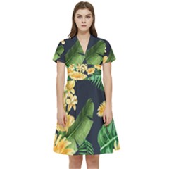 Sea Of Yellow Flowers Short Sleeve Waist Detail Dress by HWDesign