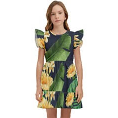 Sea Of Yellow Flowers Kids  Winged Sleeve Dress by HWDesign