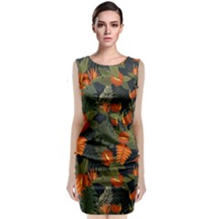 Orange Leaves Sleeveless Velvet Midi Dress by HWDesign