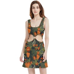 Orange Leaves Velvet Cutout Dress by HWDesign
