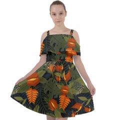 Orange Leaves Cut Out Shoulders Chiffon Dress by HWDesign