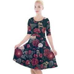 Magic Of Roses Quarter Sleeve A-line Dress by HWDesign