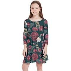 Magic Of Roses Kids  Quarter Sleeve Skater Dress by HWDesign