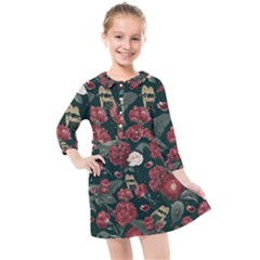 Magic Of Roses Kids  Quarter Sleeve Shirt Dress by HWDesign