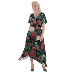 Magic Of Roses Cross Front Sharkbite Hem Maxi Dress by HWDesign