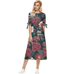 Magic Of Roses Bow Sleeve Chiffon Midi Dress by HWDesign