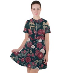 Magic Of Roses Short Sleeve Shoulder Cut Out Dress  by HWDesign