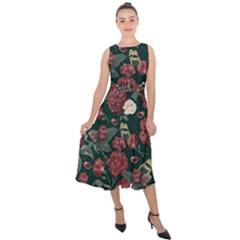 Magic Of Roses Midi Tie-back Chiffon Dress by HWDesign