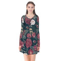 Magic Of Roses Long Sleeve V-neck Flare Dress by HWDesign
