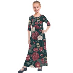 Magic Of Roses Kids  Quarter Sleeve Maxi Dress by HWDesign