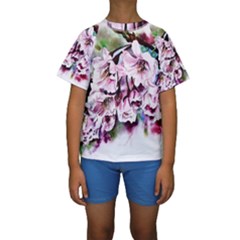 Watercolour-cherry-blossoms Kids  Short Sleeve Swimwear