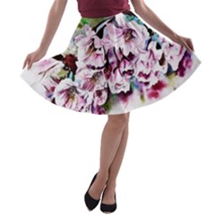 Watercolour-cherry-blossoms A-line Skater Skirt by Jancukart